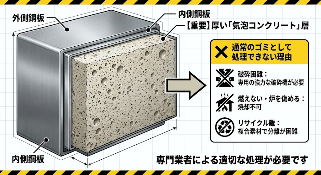 耐火金庫の気泡コンクリートの断面図