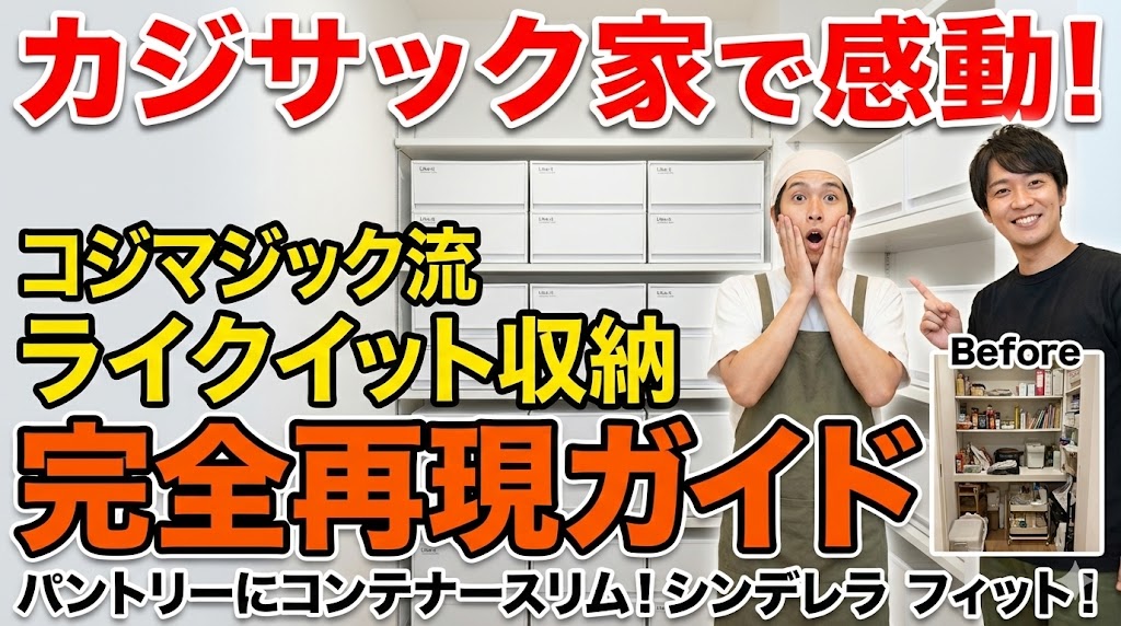 カジサック家で感動！コジマジック流「ライクイット収納」完全再現ガイド｜パントリーにコンテナースリム